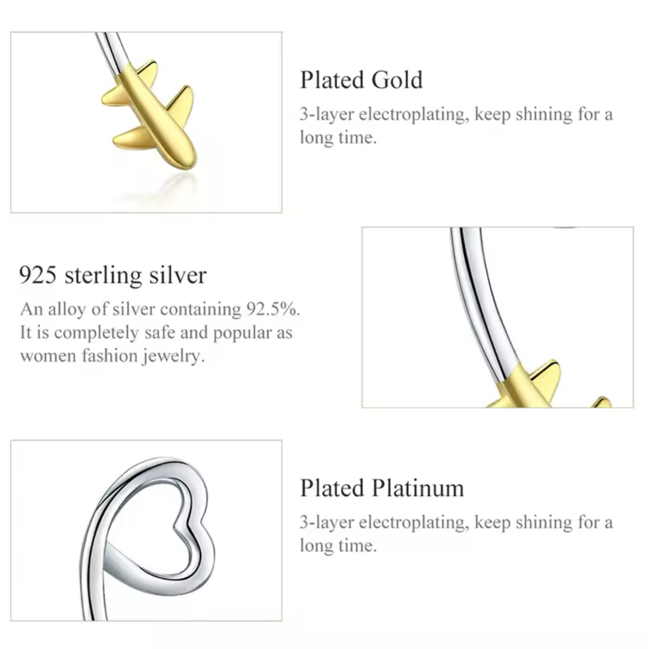 Sterling 925 Airplane/Heart Stud Earring