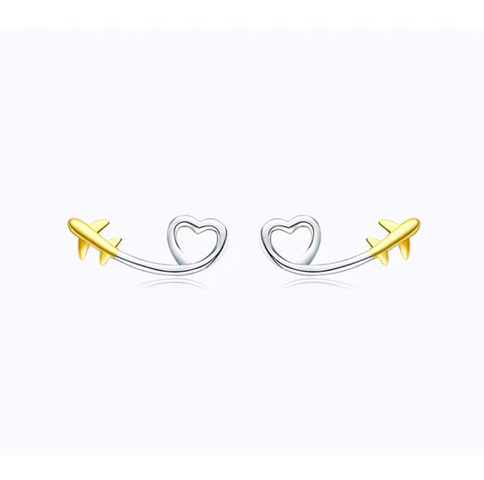 Sterling 925 Airplane/Heart Stud Earring