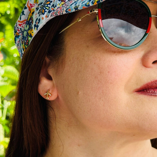 "Next Destination" Airplane Drop Earrings (gold)