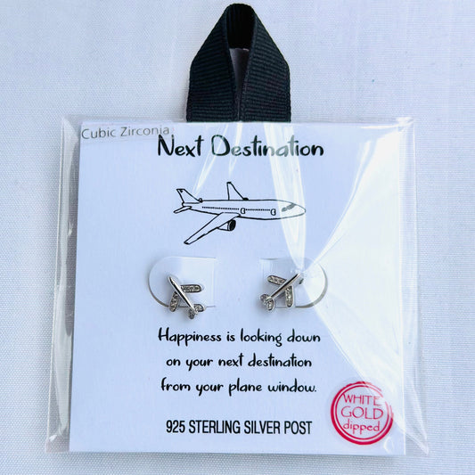 "Next Destination" Airplane Drop Earrings (Silver)