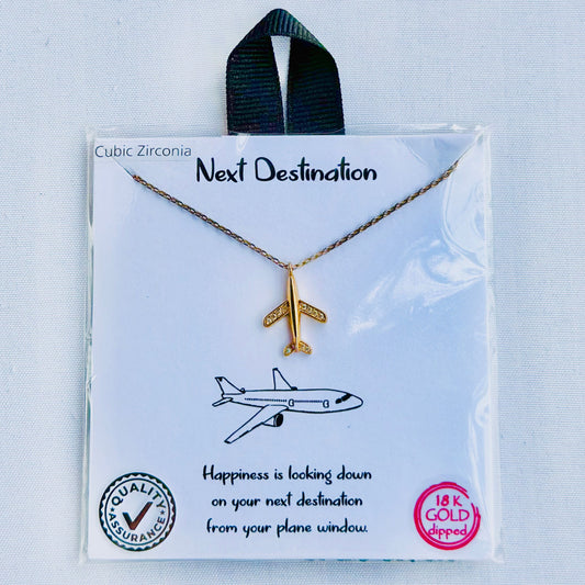 "Next Destination" Airplane Necklace (Gold)