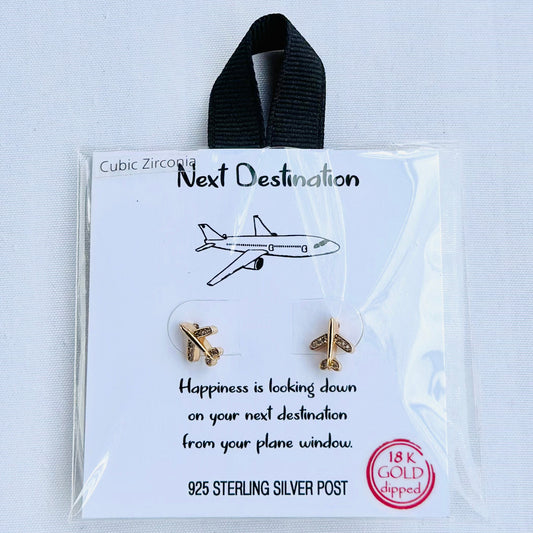 "Next Destination" Airplane Drop Earrings (gold)