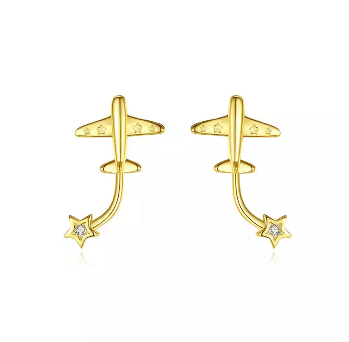 Sterling 925 Gold Airplane Earring