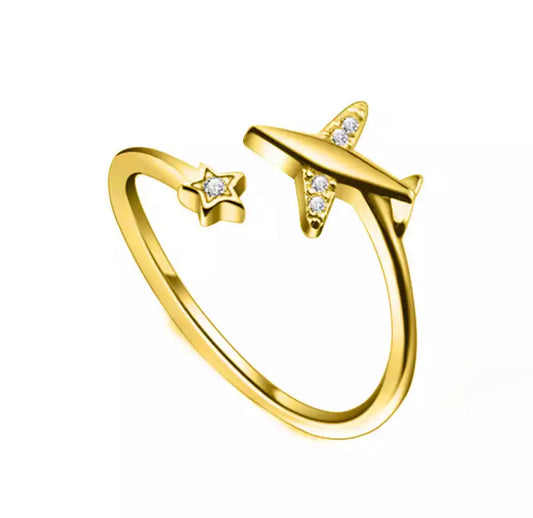 Sterling 925 Gold Airplane Ring