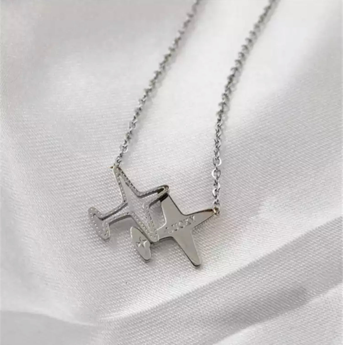 Lucky Airplane Necklace (Silver)