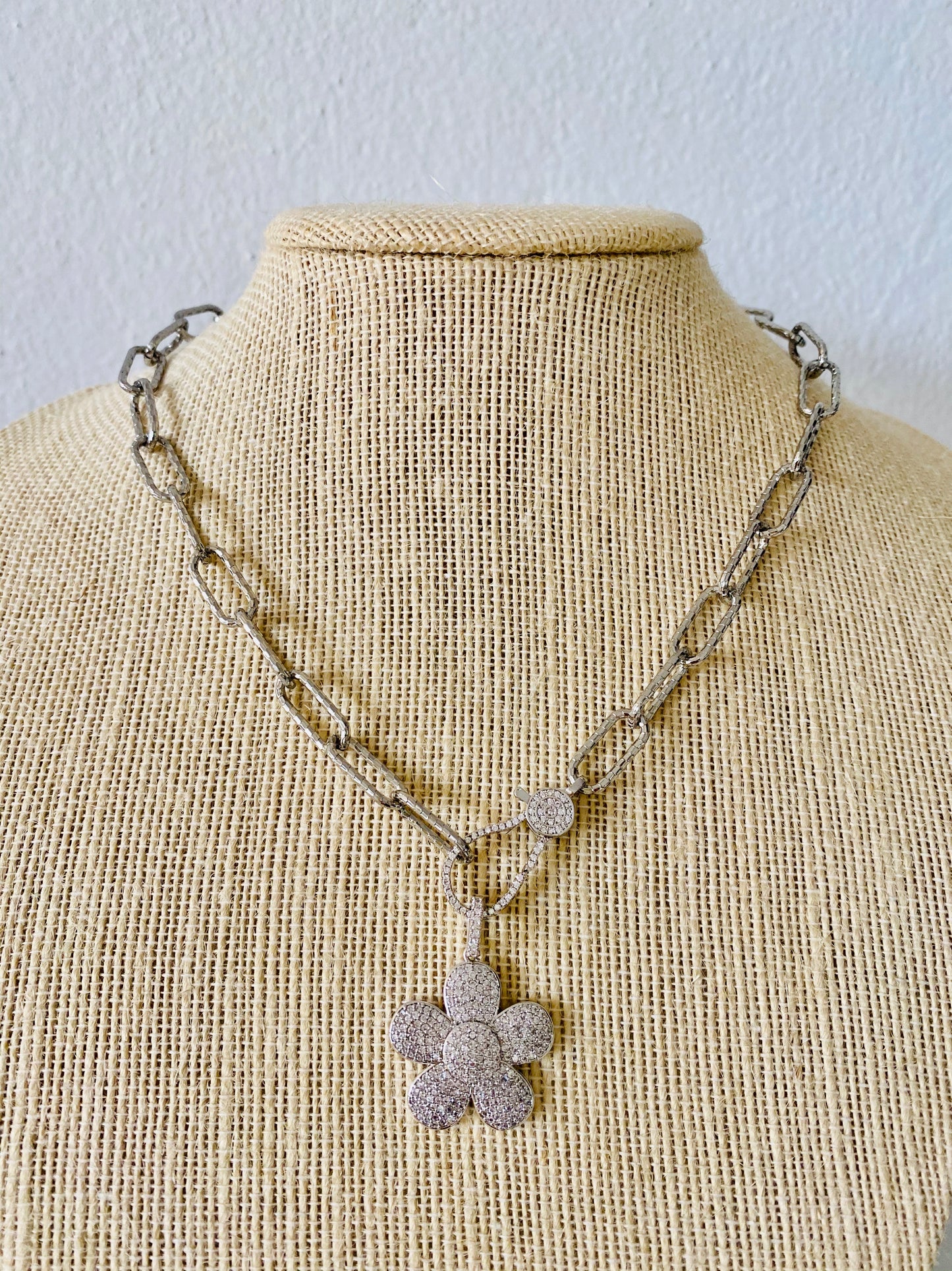 Flower Pendant Link Brass Necklace