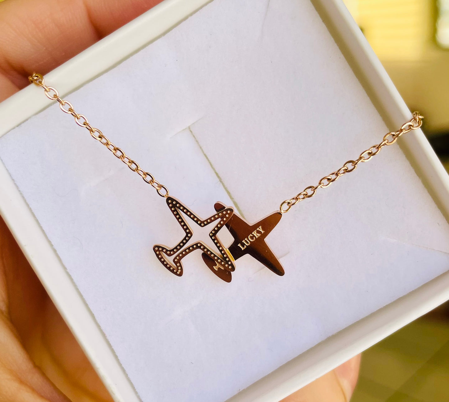 Lucky Airplane Necklace (Rose Gold)