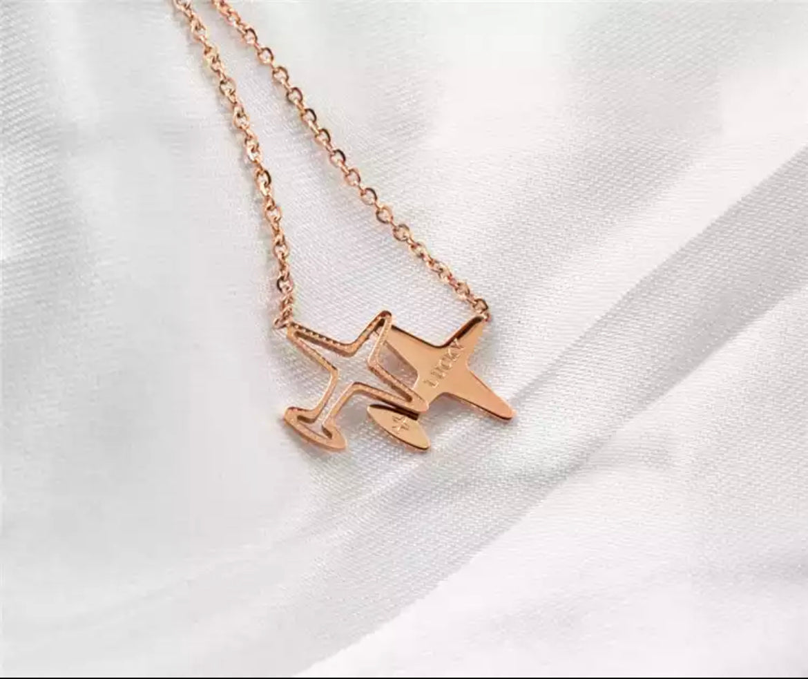 Lucky Airplane Necklace (Rose Gold)