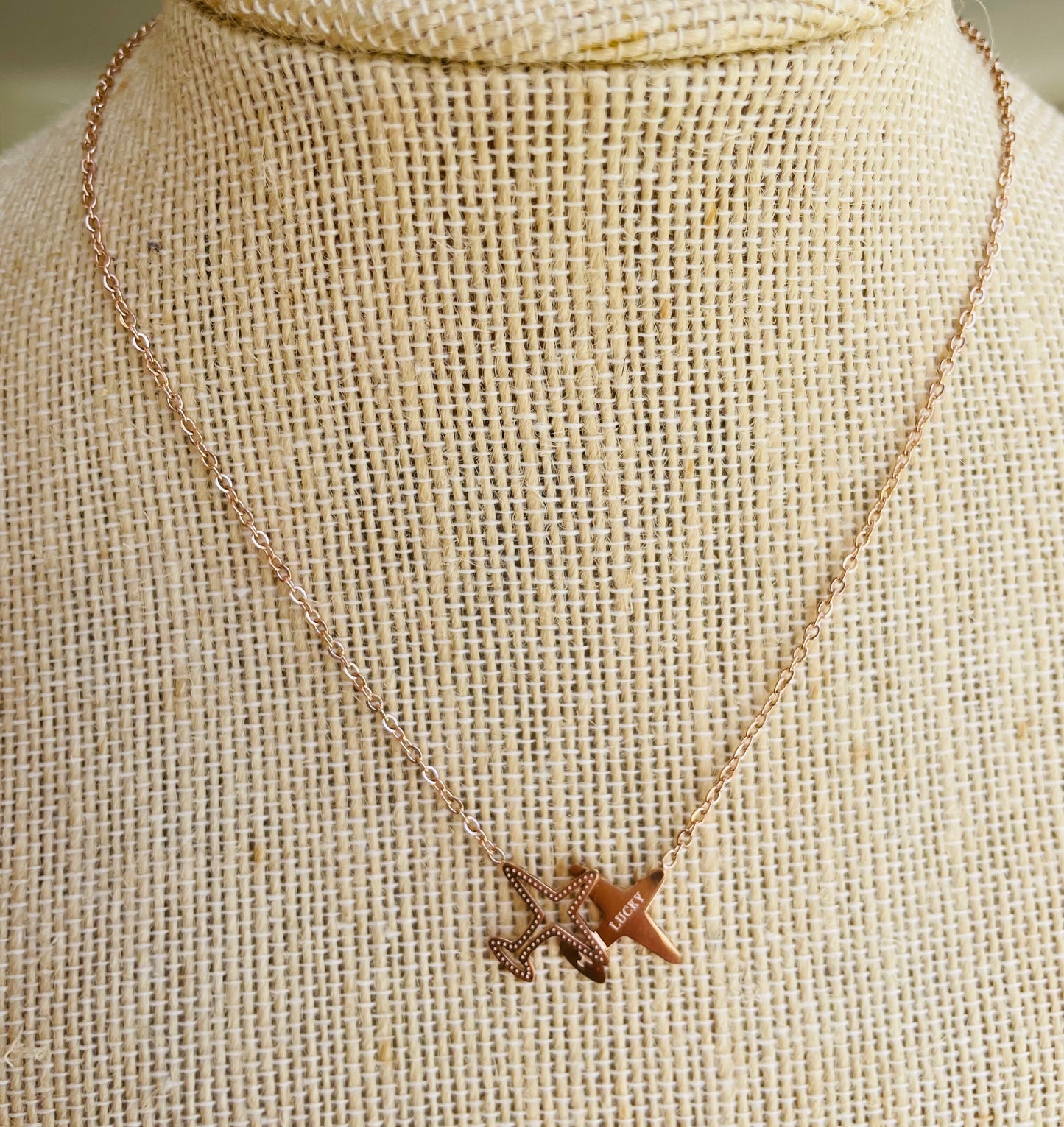 Lucky Airplane Necklace (Rose Gold)